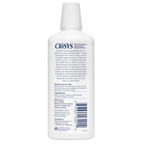 Image of CloSYS Ultra Sensitive Mouthwash, 32 Oz, Alcohol Free Mouthwash | Unflavored Mouth Wash, Dye Free, pH Balanced, Helps Soothe Entire Mouth