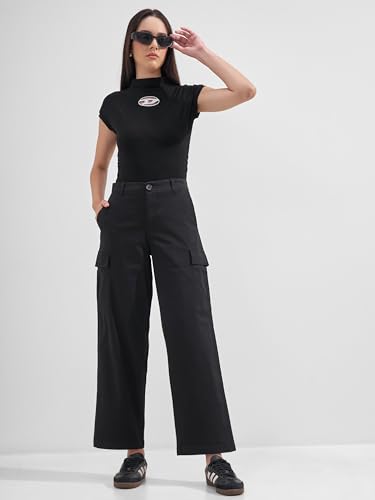 Image of Tokyo Talkies Pure Cotton Straight Wide Leg Cargo Pants |Relaxed Fit Utility Trousers
