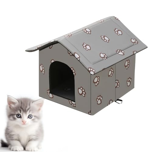 Katzenhaus für Draußen Winterfest und Wasserdicht, Faltbare Outdoor Katzenhöhle mit Abnehmbarem Kissen, Wetterfestes Tierheim für Streuner und...