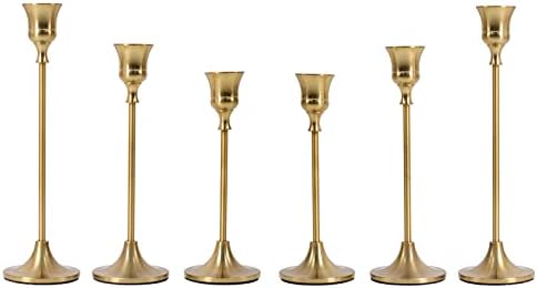 GYZCOKY Taper Candle Holder Brass Gold Metal Candle Holders,Vintage Modern Decorative Candlestick Holders for Table Centerpiece Decor,Home Decor,Wedding,Gift. (brass-6pcs)