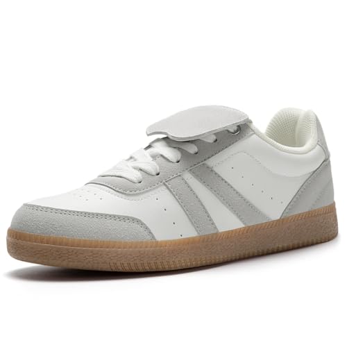 Rihero Women's Fashion Sneakers Tennis Walking Shoes Lace-Up Comfortable Non Slip Casual White Sneakers Size 8.5