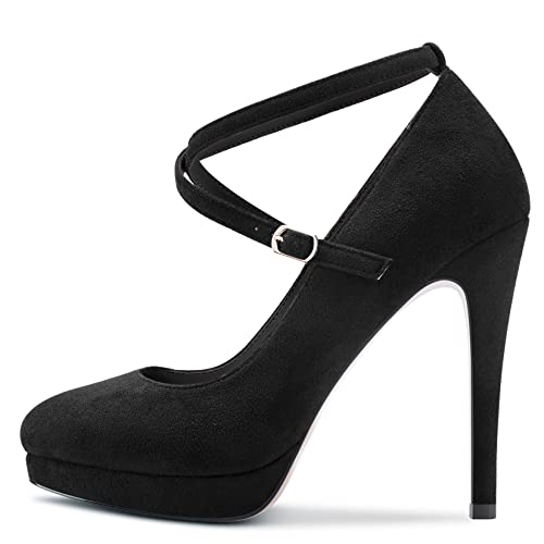 DearOnly Womens Platform Heel Pumps Closed Toe Ankle Strap Stiletto High Heel Suede Bridal Wedding Dress Shoes 5 Inch2