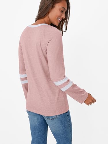 Image of AUTOMET Womens Color Block Long Sleeve Shirts Oversized Crewneck Casual Top