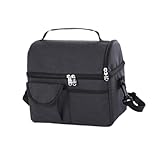 ULTECHNOVO Bolsa Térmica Grande Doble Aislamiento para Alimentos y Leche Materna y Ligera Bolsa para Trabajo y Escuela Diseño Rayas Negro