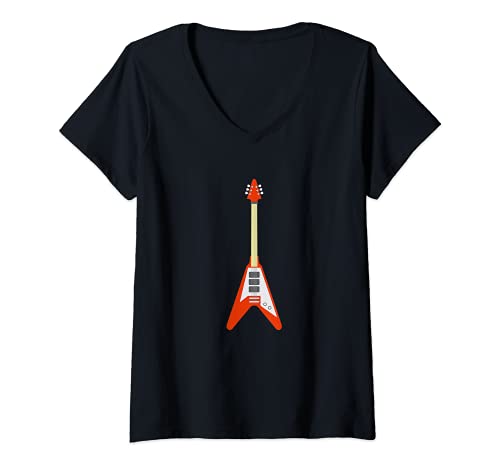 Womens Red Electric Guitar for the Guitar Player V-Neck T-Shirt, Black