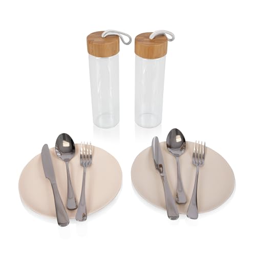 Picnic TIME Carmel Roll Top Insulated Rucksack Components, Dinner Set for 2, (Silver & Brown)