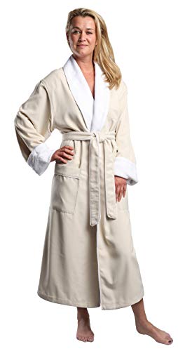 MONARCH Plush Lined Microfiber Spa Robe - Unisex Luxury Hotel Bathrobe in Natural/Medium Cypress