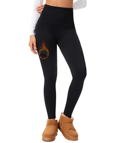 Hi Clasmix Seamless Fleece Lined Leggings Women – Thermal Soft Warm Winter Pants High Waisted Tummy Control for Yoga Workout (Black,Large-X-Large)