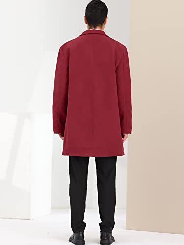 Image of Lars Amadeus Men's Burgundy Trench Coat Lapel Collar Single Breasted Warm Long Peacoat Overcoat Medium