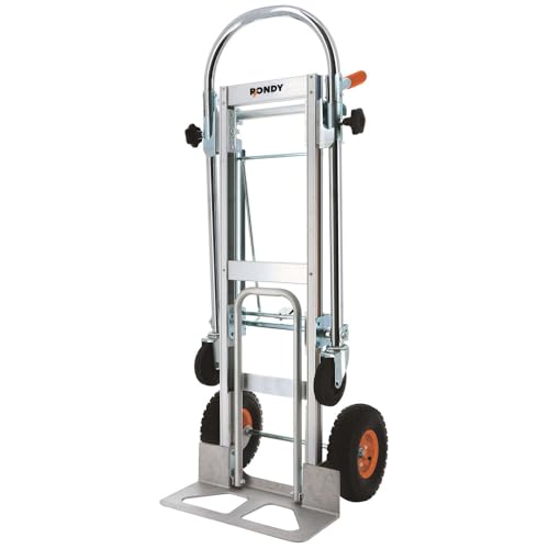 Diable aluminium 3 en 1 - charge maxi 250kg - 2 roues pivotantes - 2 roues gonflables - Plateau 45,5 x 18 cm