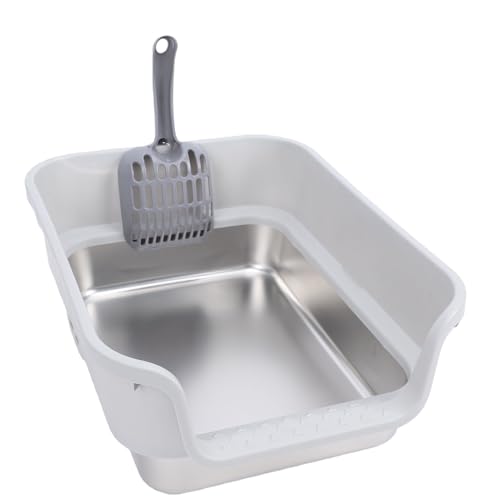 Arenero grande para gato acero inoxidable fácil limpieza miniatura 3