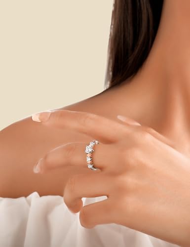 Elspeth 925 Sterling Silver Engagement Ring for Women Heart Shaped Cubic Zirconia Halo Wedding Promise Ring Size 8 — view 4