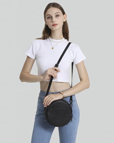 Image of COOLCY Leather Crossbody Bags,Circle Purse Shoulder Bag, Fashion Round Handbag for Travel,Valentine's Gift for Women