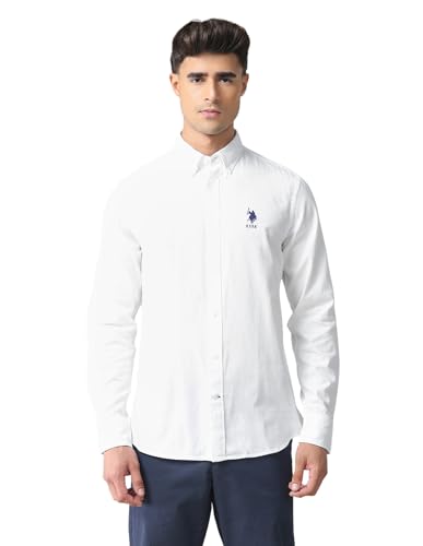 Image of U.S. Polo ASSN. Solid Tailored Fit Shirt for Men - 100% Cotton, Breathable & Comfortable, Full Sleeves Casual Shirt for Men