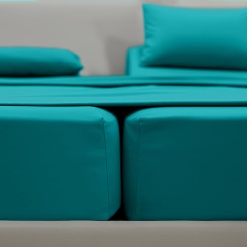 Image of Elegant Comfort Luxurious 1500 Premium Hotel Quality Microfiber Three Line Embroidered Softest 5-Piece Bed Sheet Set, Wrinkle and Fade Resistant, Split King, Turquoise