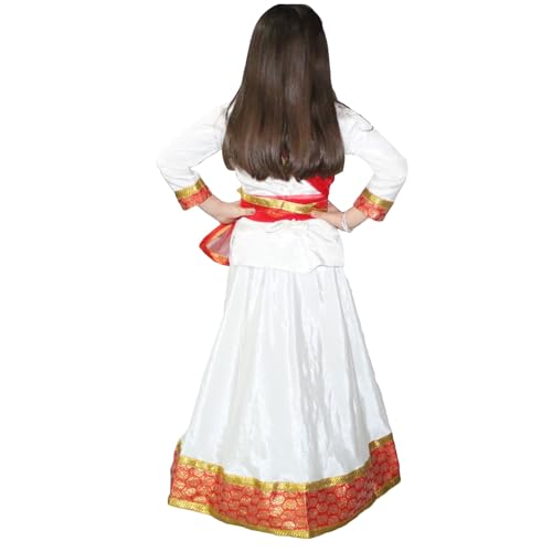 Image of Kaku Fancy Dresses Traditional Radha Costume for Girls - Red & Yellow Lehenga Choli with Dupatta | Indian Mythological Fancy Dress for Janmashtami - 14-17 Years