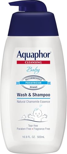 Image of Aquaphor Baby Wash and Shampoo - Mild, Tear-free 2-in-1 Solution for Baby’s Sensitive Skin - 16.9 fl. oz. Pump | Tear Free Shampoo and Body Wash for Baby, Gently Cleanses, Non-Drying and Fragrance Free, Pediatrician Recommended Brand