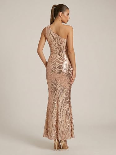 Image of Giffniseti Women's One Shoulder Holographic Sequin Dresses Evening Gown Formal Prom Maxi Dress
