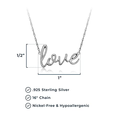 MORGAN & PAIGE .925 Sterling Silver Rhodium or 18K Yellow Gold Plated Statement Dainty Necklace for Women, Hypoallergenic Love Cursive Pendant Letter Necklaces for Women - 16in with 2in Extender Chain3