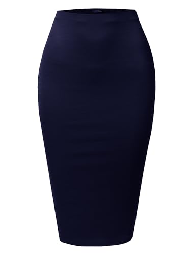 SSOULM Women's Stretchy Fitted Midi Pencil Skirt with Back Slit a...