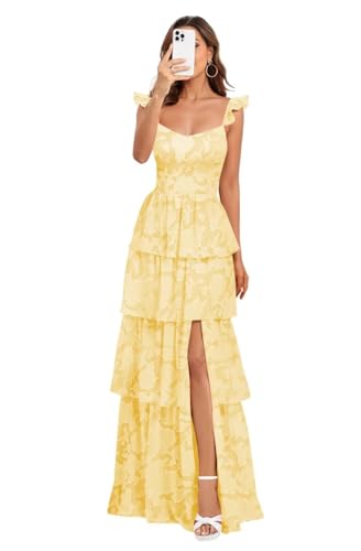 Dessiny Floral Print Bridesmaid Dresses Long with Slit 2025 A-Line Spaghetti Straps Formal Evening Dress DE530