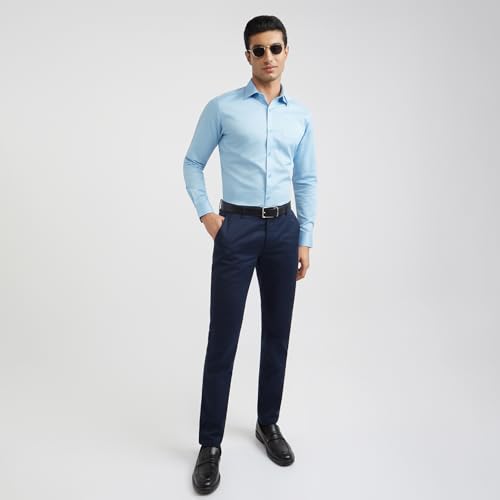 Image of Raymond Men's Slim Fit Solid Pattern Pure Cotton Semi Cut Away Collar Full Sleeve Formal Shirt