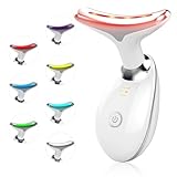 Facial Beauty Device, Face Massager Tool for Skin Care, Based on Triple Action LED, Thermal, and Vibration, Red and Blue LED Light, 7 Color Led Face and Neck Massager for Home Use (Glossy White)