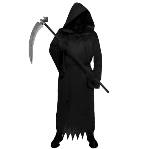 PULASIDO Halloween Costumes Grim Reaper Costume Set for Girls Boys Adults Spooky Halloween Costume Set for Adults Scary Ghost Cosplay Masquerade Tunic Outfit with Scary Snake