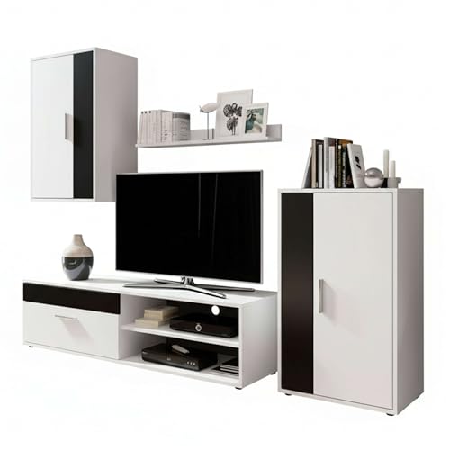Miroytengo Modulos de Salón Comedor Kolm para TV Estilo Contemporáneo en Color Negro y Blanco con 3 Puertas y 2 Estantes