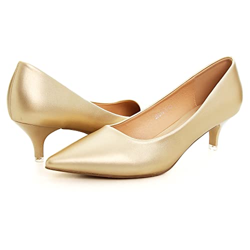 Image of Women's Low Kitten Heel Pumps Classic Fashion Dress Pumps Simple Heeled Shoes for Office Work