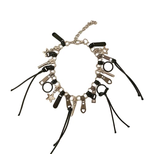 Alloy Necklace, Cool Zipper Neckchain Fringe Chain Hip Hop Collarbone Chains Unisex Jewelry