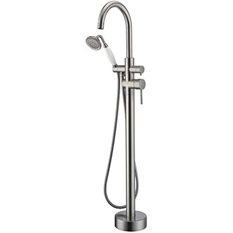 Freestanding Bathtub Faucet Tub Filler Brushed Nickel High Flow Rate 11.9GAL Floor Mounted Faucets with Hand Shower Mount LLGG Cover