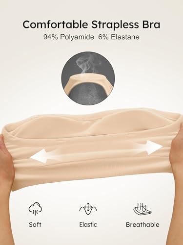 Image of Strapless Bras for Women, S-XL, Non-Slip Silicone Padded Bandeau Bra with Free Clear Strap