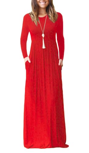 Image of EUOVMY Women's Long Sleeve Loose Maxi Dresses Casual Long Dresses with Pockets