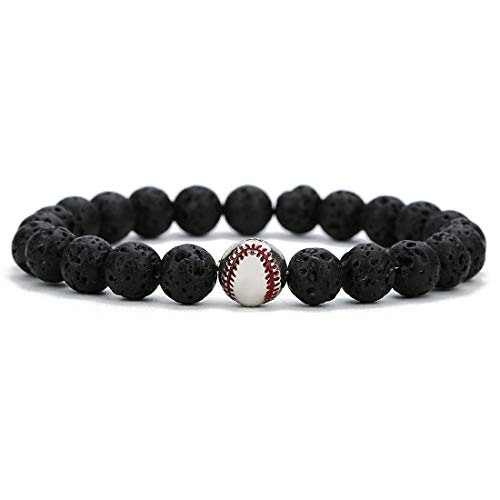 Pulsera deportiva de cuentas de piedra de lava y howlite blanco miniatura 3