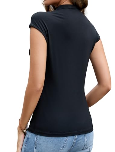 Women's Mock Turtleneck Tops Cap Sleeve Fitted Tank Tops Going Out Basic Tee Shirts 2025 Trendy Fashion Clothes4