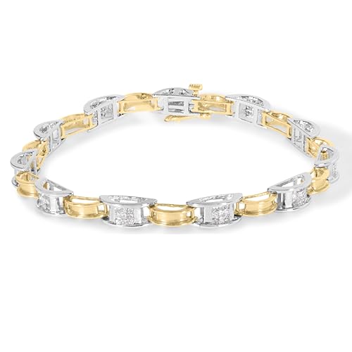 Haus of Brilliance 14K Two-Tone Gold 1.00 Cttw Princess-Cut Diamond Chain Link 7" Bracelet (H-I Color, SI1-SI2 Clarity)