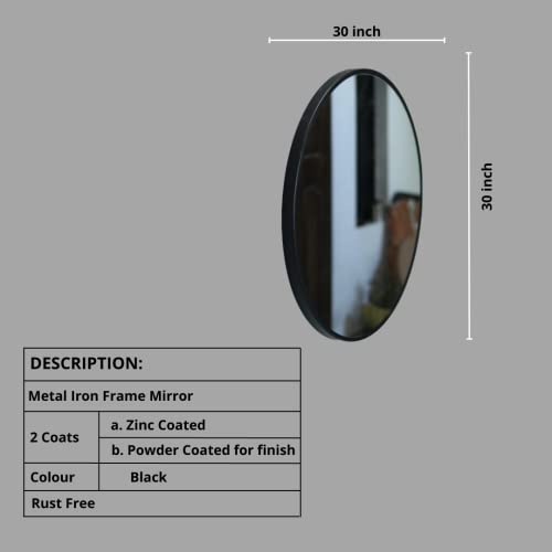 Image of Quality Glass Metal Frame Round Wall Mirror Royal Mirror Home Decorative Mirror Modern Mirror Living Room Mirror Wall Mirror Bathroom Mirror Size 30x30 inches Color Black MF 47