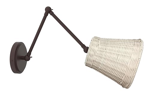 Image of Swing Arm Wall Lamp Set of 2, Hand Woven Rattan Wall Sconce, Hardwired Wall Mounted Light Fixture for Bedroom Living Room Bedside (Painted Bronze)