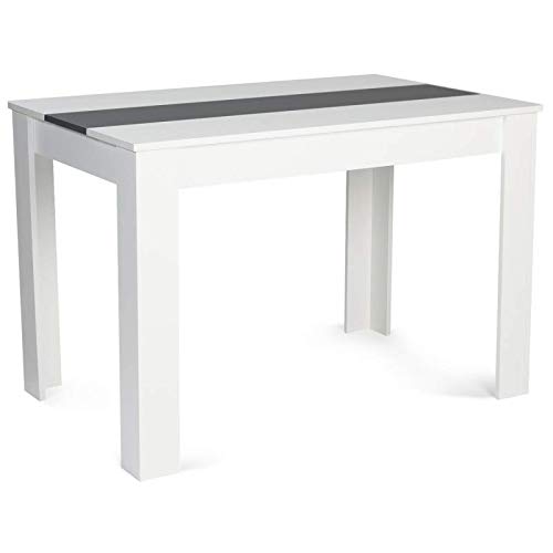 IDMarket ROZY - Mesa de comedor rectangular para 4 personas, 110 cm, color blanco y gris