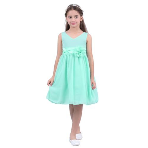 Freebily Festlich Kleid Kinderkleid Kinder Mädchen Hochzeit Blumensmädchenkleid Prinzessin Kleid Chiffonkleid Partykleid, Türkis, 128 (Herstellergröße: 8)