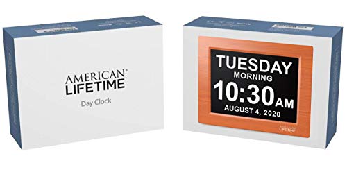 American Lifetime, Newest Version, Day Clock Extra Large Impaired Vision Digital Clock with Battery Backup and 5 Alarm Options Great Gift Ideas, 2 Pack Brown Wood - Thumbnail 7