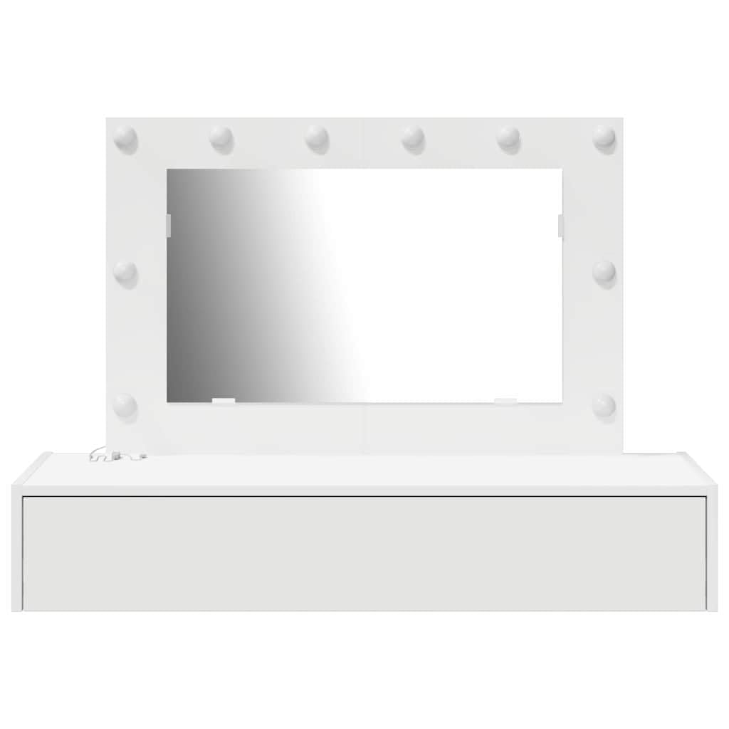 Tomostar Coiffeuse Murale avec Miroir et Lumières, Table de Maquillage Suspendue avec Tiroir Table de Toilette Murale Blanc 100 x 40 x 70 cm Bois d'ingénierie