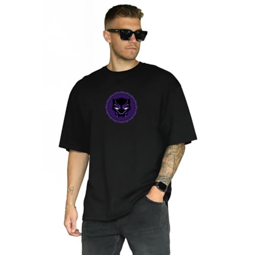 Image of HUMBE Oversized T Shirts for Men Half Sleeve Fit Drop Shoulder Casual T-Shirt | Black Printed Round Neck T-Shirt for Men