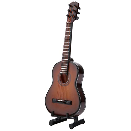 Miniatur Gitarre Modell Holz Musikinstrument mit Stand und Box Kinderzimmer Dekoration Kleine Handwerk Ornamente Wohnkultur (Braun 14cm)