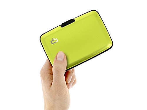 Image of OGON -DESIGNS- Aluminum card holder, RFID Protection against fraud and demagnetization, Compact wallet, Smart Case STOCKHOLM V1 model (Aluminum Green Lime)