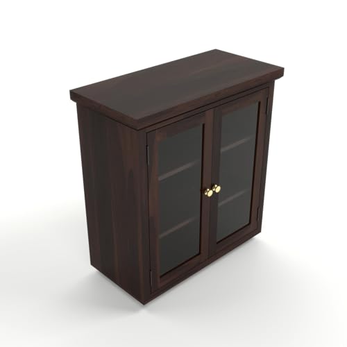 Image of Solid Sheesham Wood Sideboard Cabinet for Living Room | Wooden Storage Cabinet with 2 Acrylic Glass Doors & Shelves | Modern Display Sideboard for Home (Walnut Finish)