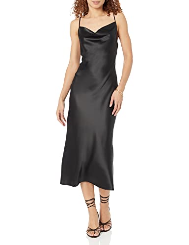 The Drop Vestido Lencero para Mujer, Scarlett, Escote Drapeado, Negro, M
