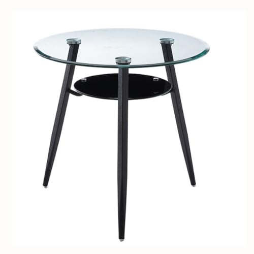 JHAISMAO Round Glass Dining Table With Black Metal Legs, 80cm Modern Kitchen Dining Table For Living Room Dining Room Office Restaurants(Size:60CM)