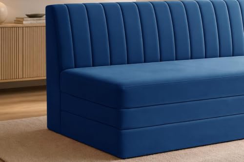 Image of Modern Velvet 3-Seater Sofa Cum Bed Convertible Sleeper Couch Sofa for Living Room Bedroom & Office- Blue Color